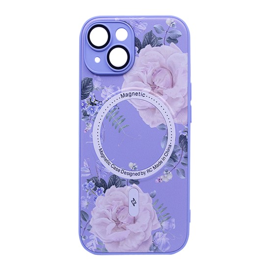 Flower Design Magnetic Case for Apple iPhone 15 Purple